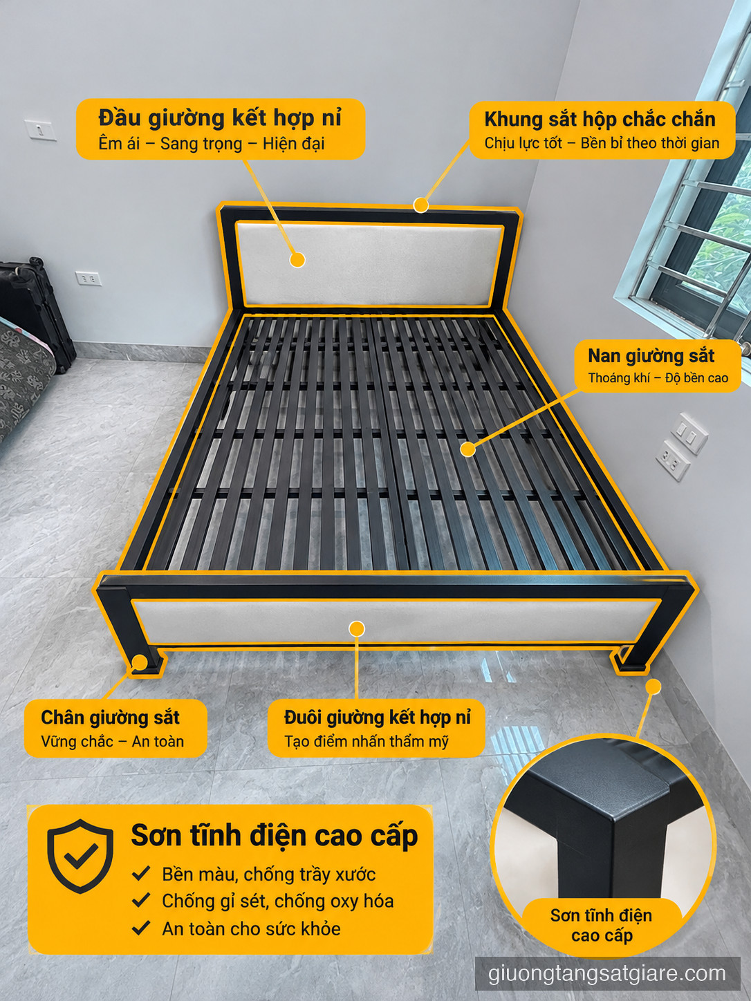 Giường tầng sắt kết hợp nỉ sơn tĩnh điện cao cấp