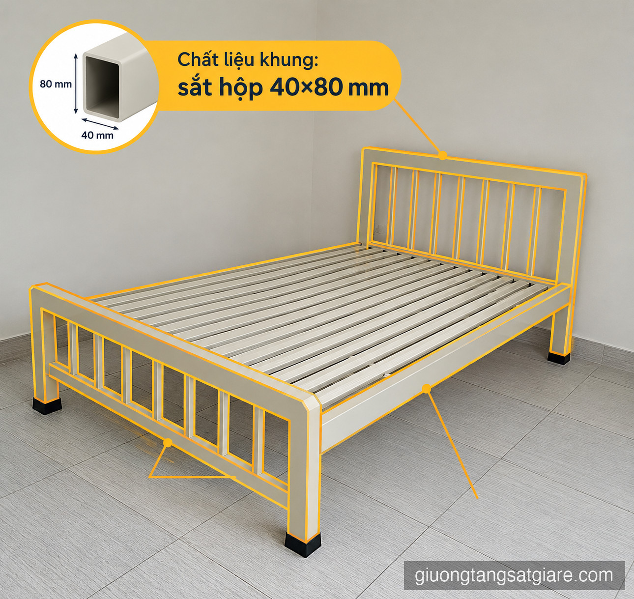 Khung giường thép hộp 40×80 mm